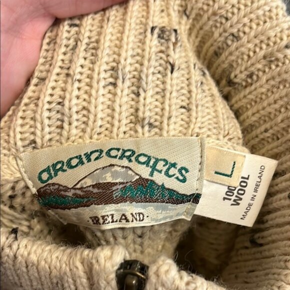 Aran Crafts Cozy Cream Cable Knit Wool Quarter Zip Sweater - Picture 7 of 11